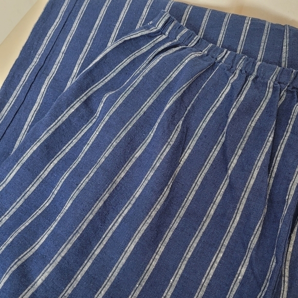 Habitat Linen Blend Blue White Striped Wide Leg Cropped Pull-On Pants - Size M - Picture 7 of 11